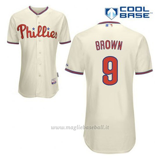 Maglia Baseball Uomo Philadelphia Phillies Domonic Brown 9 Crema Alterner Cool Base